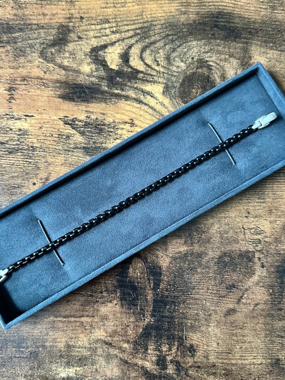 David Yurman Box Chain Bracelet in Darkened Sterling Silver & Stainless Steel